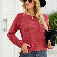 Heathered Slit Round Neck T-Shirt