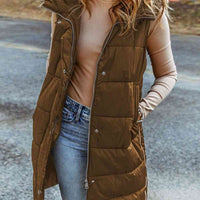 Longline Hooded Sleeveless Puffer Vest