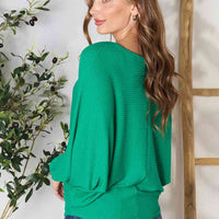 Zenana Full Size Round Neck Batwing Sleeve Blouse