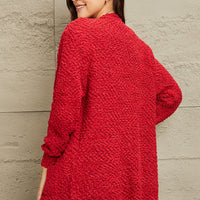 Zenana Falling For You Full Size Open Front Popcorn Cardigan