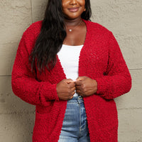 Zenana Falling For You Full Size Open Front Popcorn Cardigan