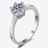 1 Carat Moissanite Rhodium-Plated Solitaire Ring