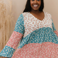 ODDI Full Size Contrast Floral Babydoll Blouse
