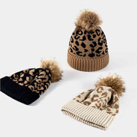 Leopard Pom-Pom Cuffed Beanie