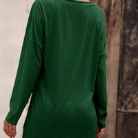 V-Neck Slit Long Sleeve T-Shirt