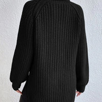 Full Size Turtleneck Rib-Knit Slit Sweater