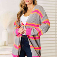 Woven Right Ribbed Long Sleeve Cardigan