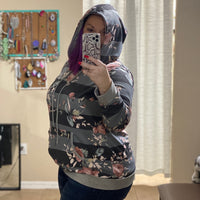 Black/gray striped floral hoodie