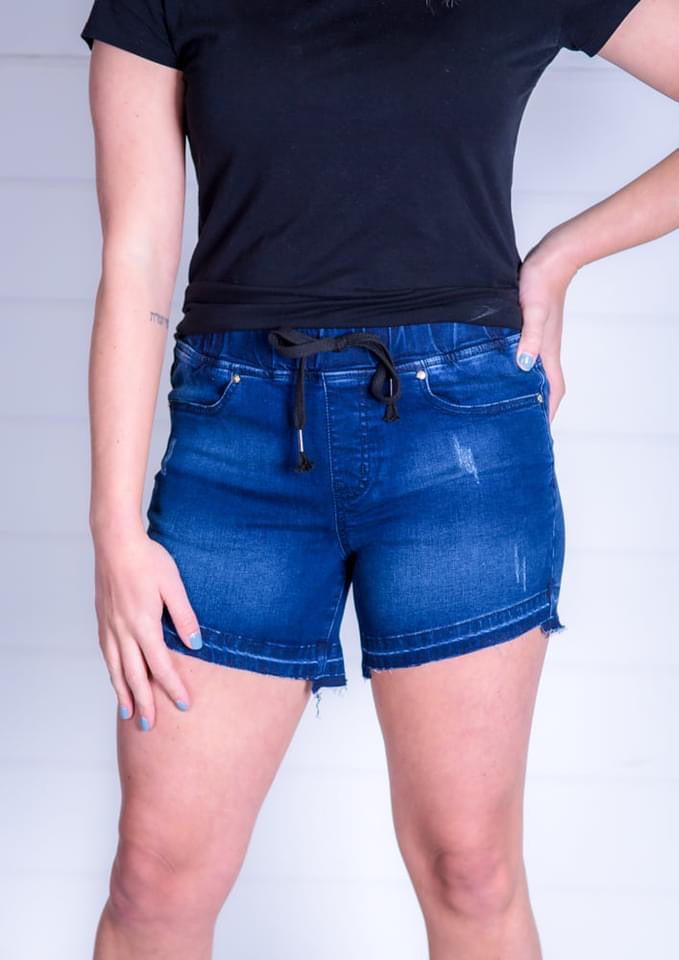 Step hem Denim Short Pull Ons