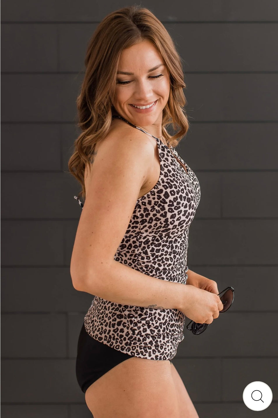 Chasing Sunsets Tankini Swim Top- Taupe & Black Leopard