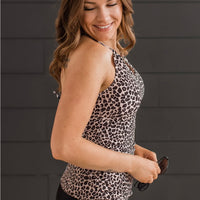 Chasing Sunsets Tankini Swim Top- Taupe & Black Leopard