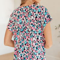 Lizzy Cap Sleeve Top in Navy and Hot Pink Floral