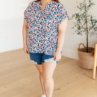 Lizzy Cap Sleeve Top in Navy and Hot Pink Floral