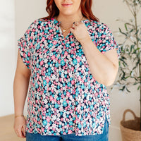 Lizzy Cap Sleeve Top in Navy and Hot Pink Floral