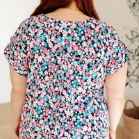 Lizzy Cap Sleeve Top in Navy and Hot Pink Floral