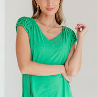 Ruched Cap Sleeve Top in Emerald