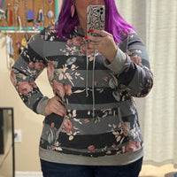 Black/gray striped floral hoodie