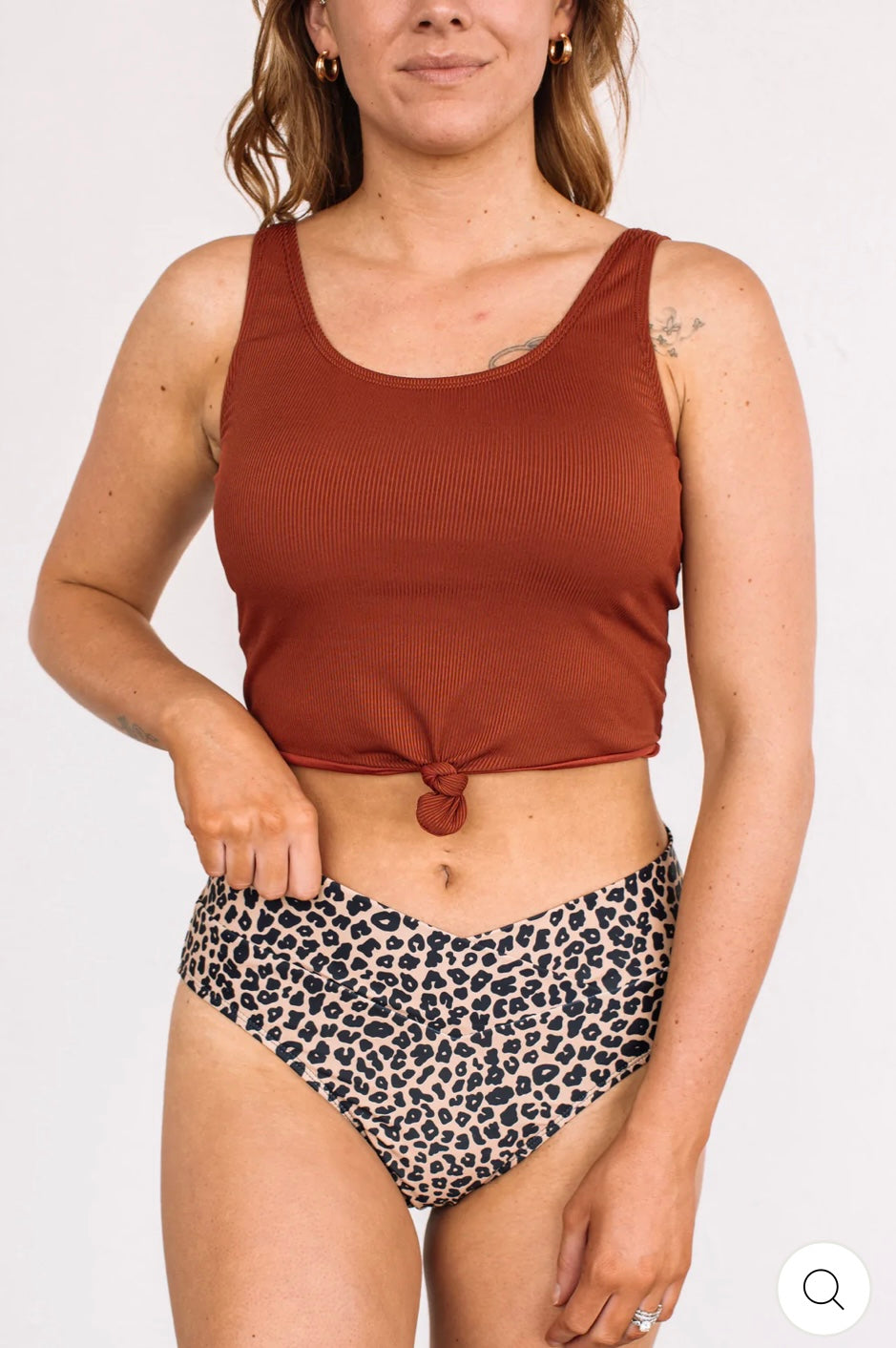 Ribbed front knit Tankini top- rust