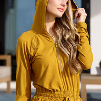 Getting Out Long Sleeve Hoodie Romper Gold Spice