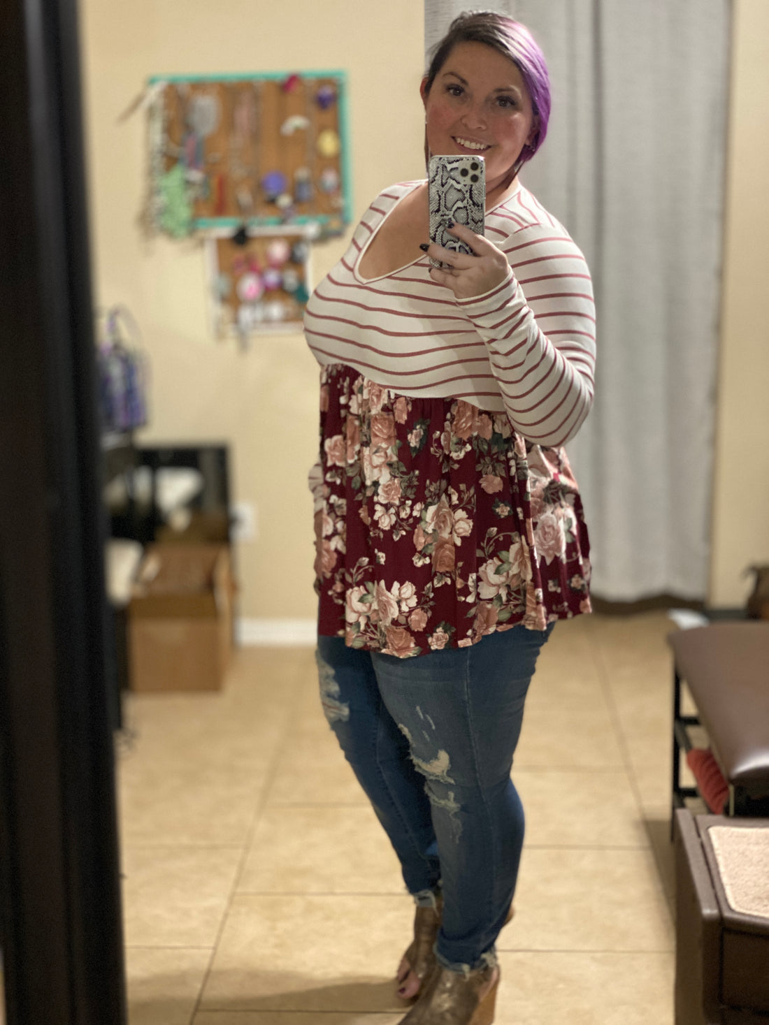 babydoll blouse- floral & stripe