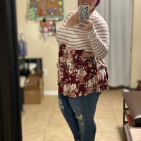 babydoll blouse- floral & stripe