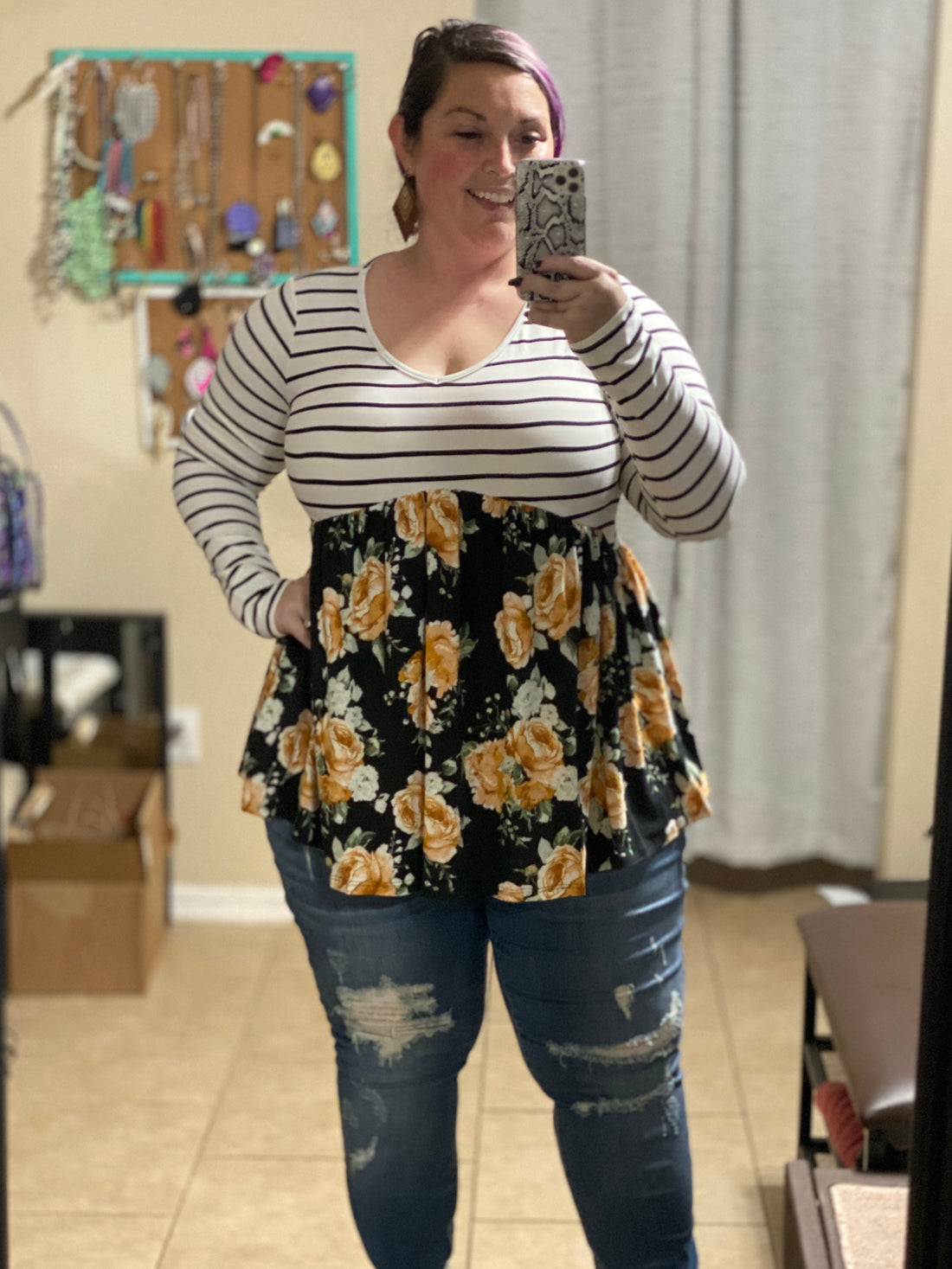 babydoll blouse- floral & stripe