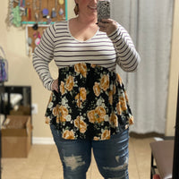 babydoll blouse- floral & stripe