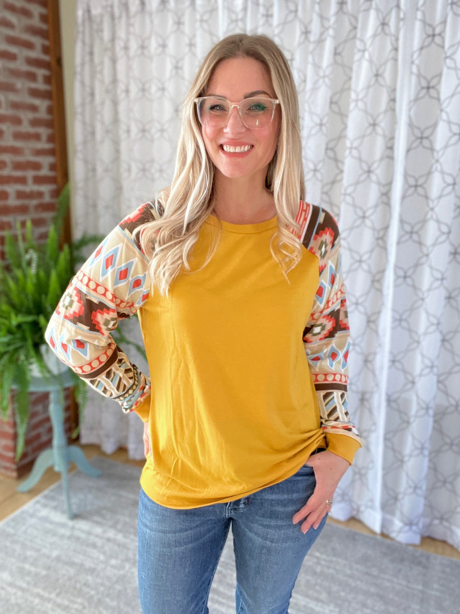 Daydreamer Aztec Top in Mustard