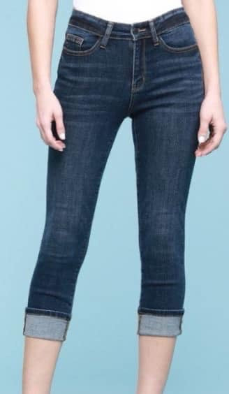 Non-distressed cuffed capri