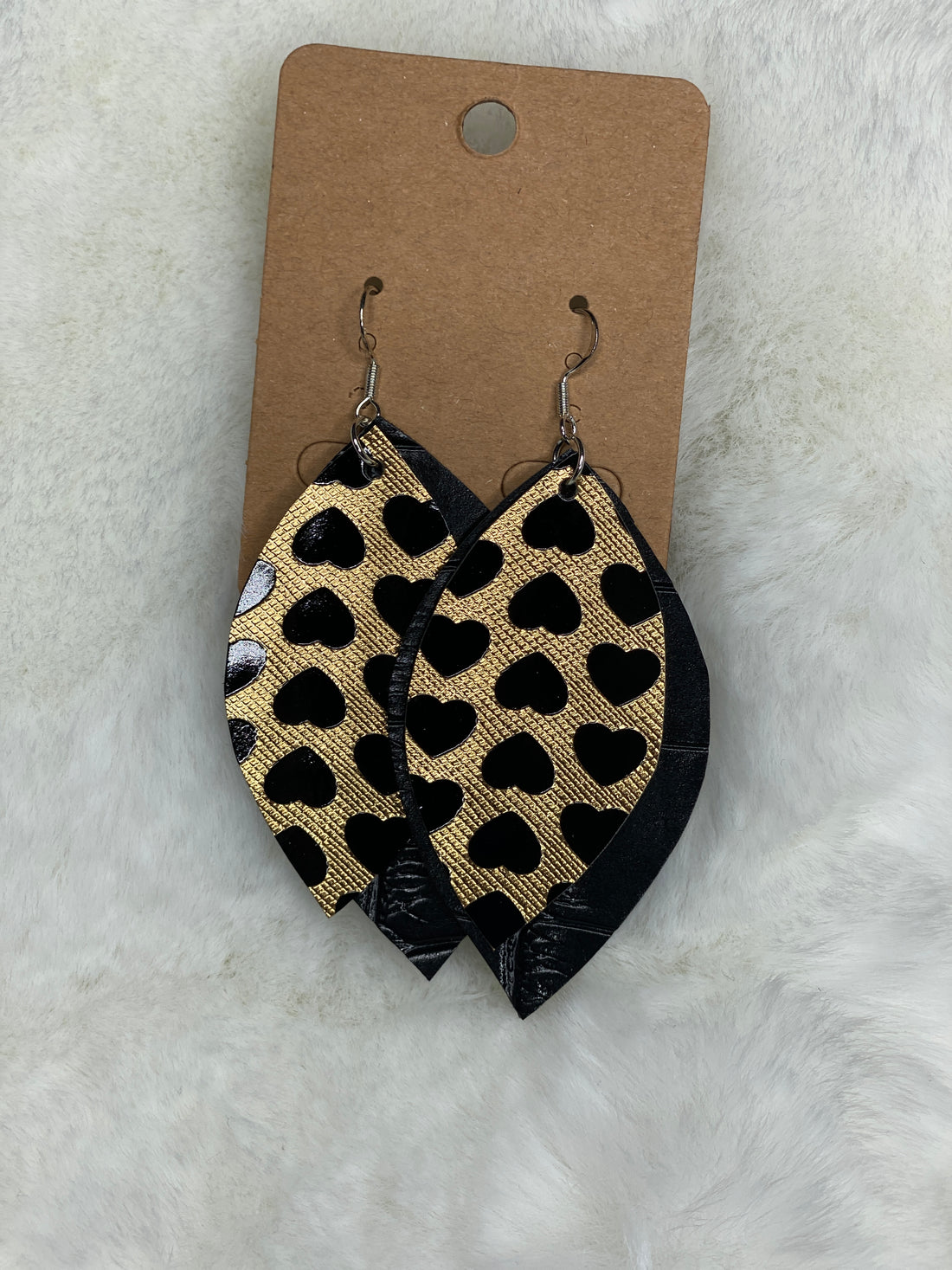 gold & black heart 2layer earring