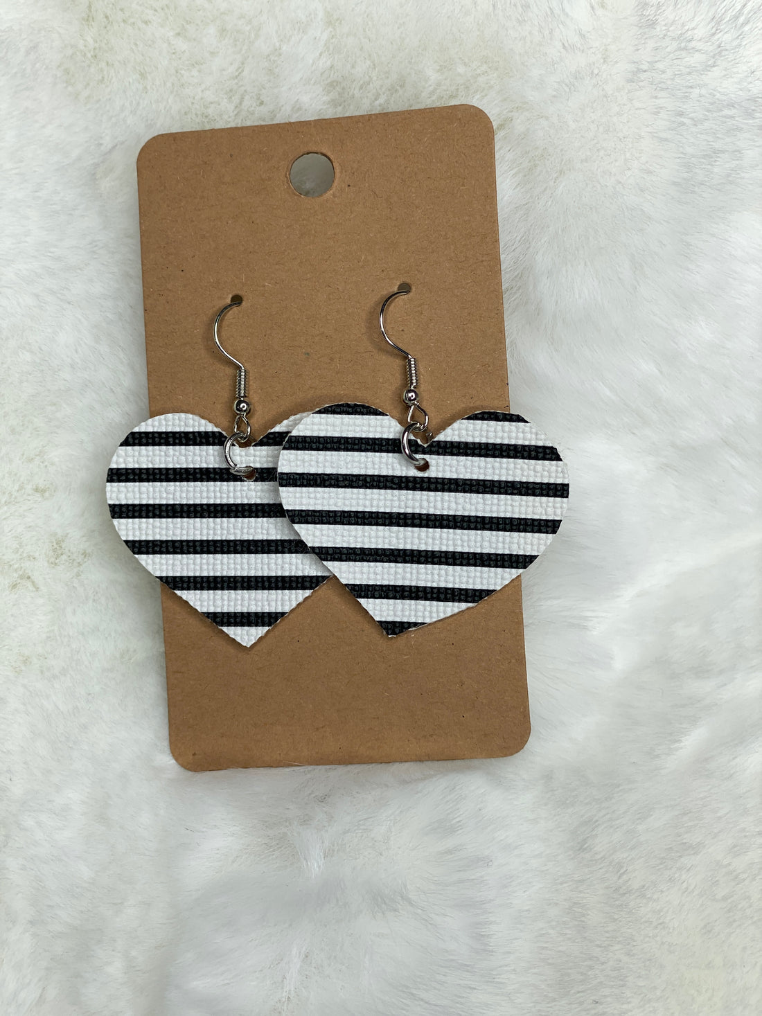 black & white stripe heart earring