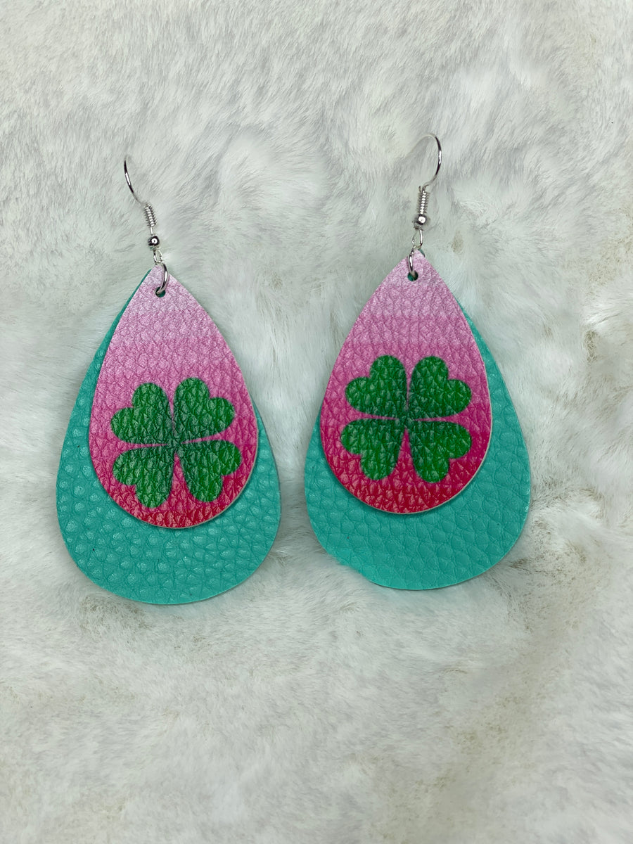 Two-layer 4 leaf clover earrings