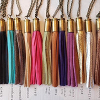 Bullet casing leather tassel necklace