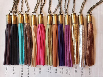 Bullet casing leather tassel necklace