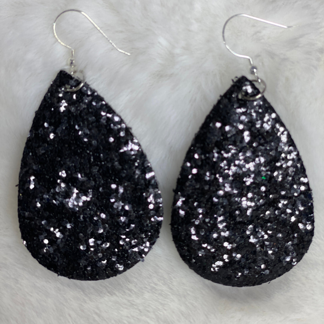 black glitter teardrop earrings