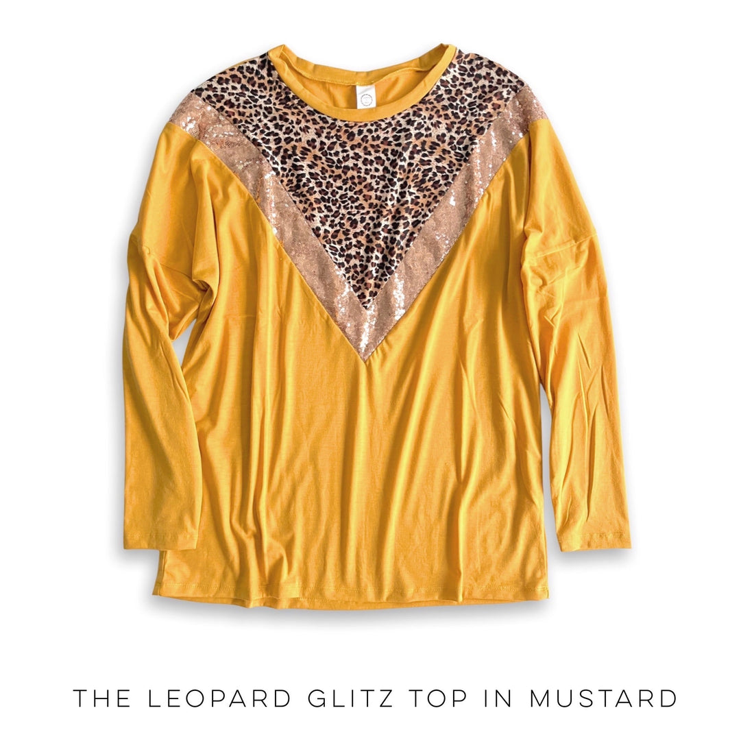 The Leopard Glitz Top in Mustard