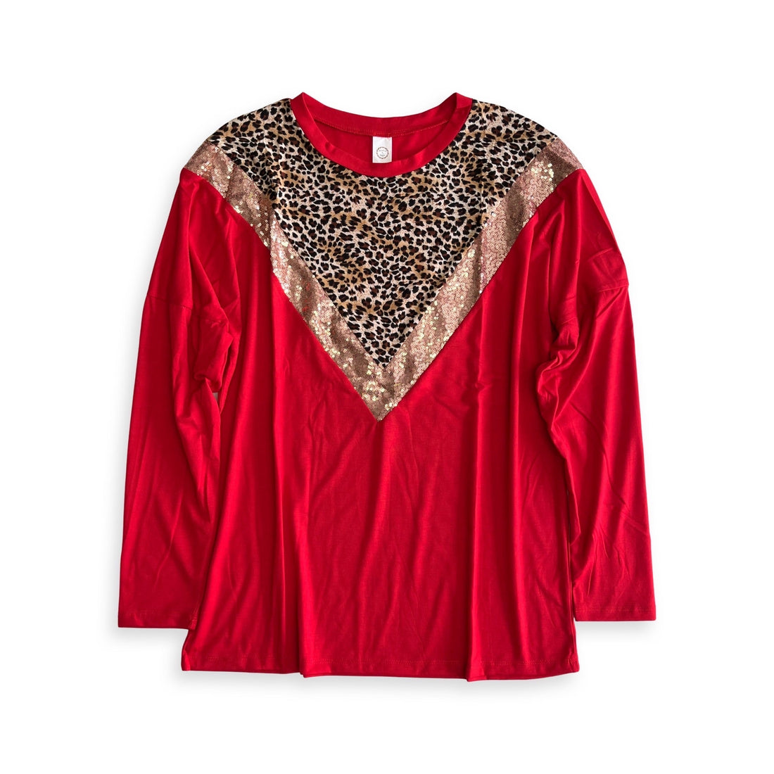 The Leopard Glitz Top in Red