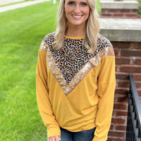 The Leopard Glitz Top in Mustard