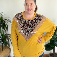 The Leopard Glitz Top in Mustard