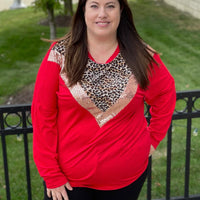 The Leopard Glitz Top in Red