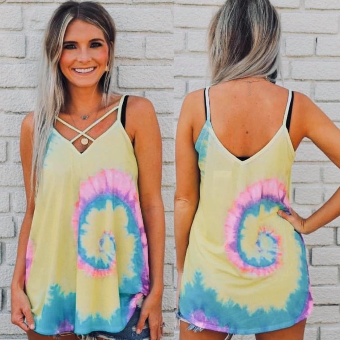 Caged spiral tie dye tank