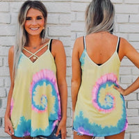 Caged spiral tie dye tank