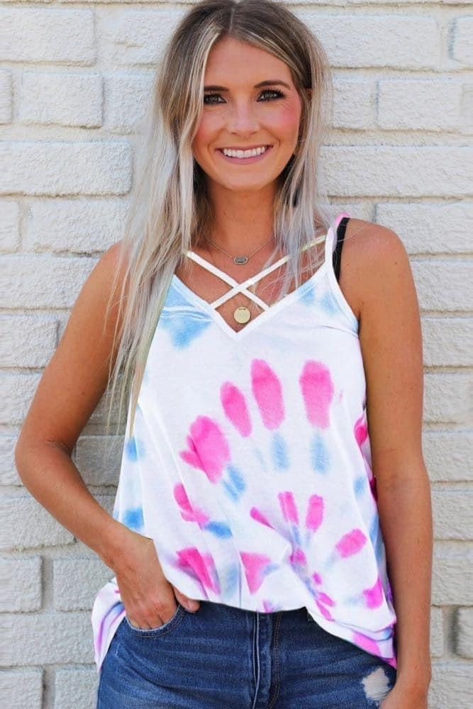 Caged spiral tie dye tank