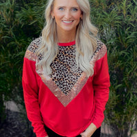 The Leopard Glitz Top in Red