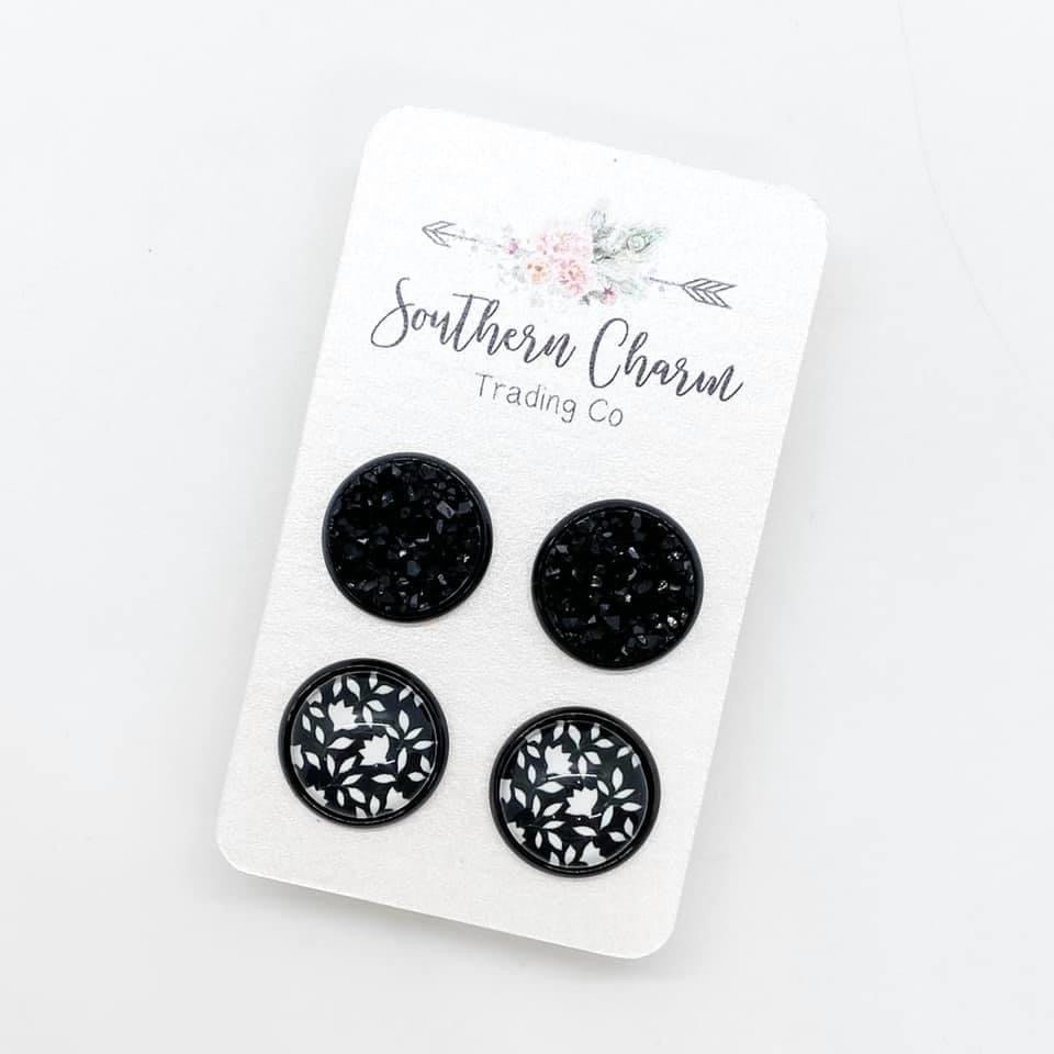 Black and White druzy dewdrop duo Earrings