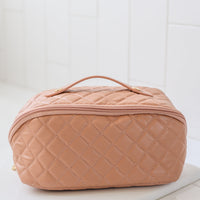 Large Capacity Quilted Makeup Bag in Pink