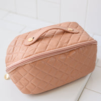 Large Capacity Quilted Makeup Bag in Pink