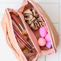 Large Capacity Quilted Makeup Bag in Pink