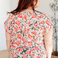 Lizzy Cap Sleeve Top in Coral and Beige Floral