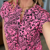 Lizzy Cap Sleeve Top in Pink Paisley